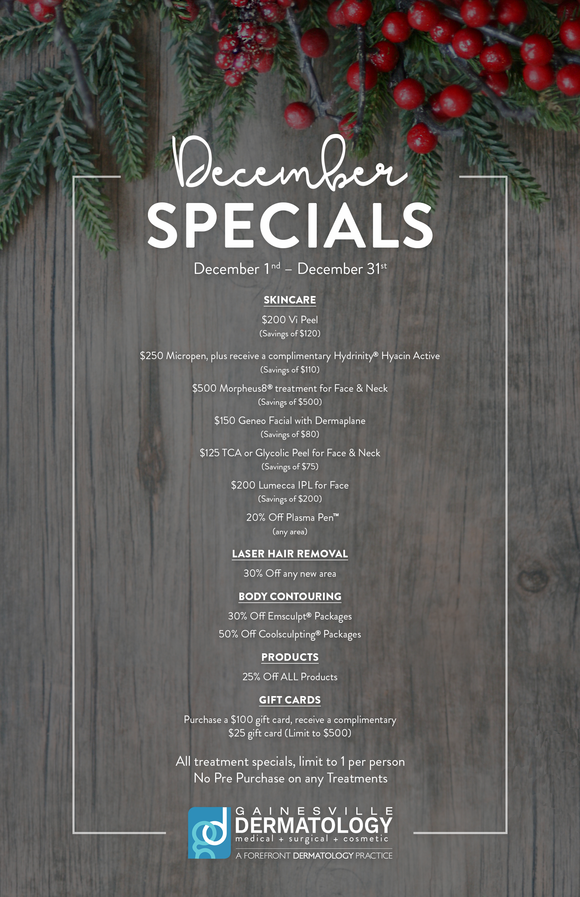 Dermatology Specials for Winter 2025 in Gainesville